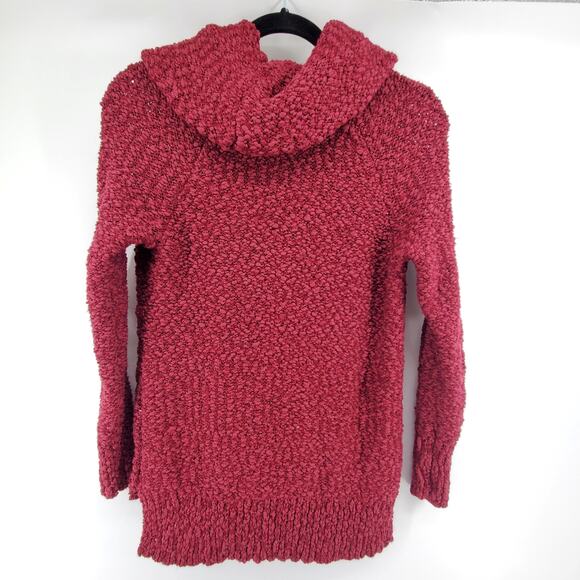 Vintage Liz Claiborne Petites Maroon Chunky Textured Knit Cowl Tunic Sweater| PS - Picture 7 of 9